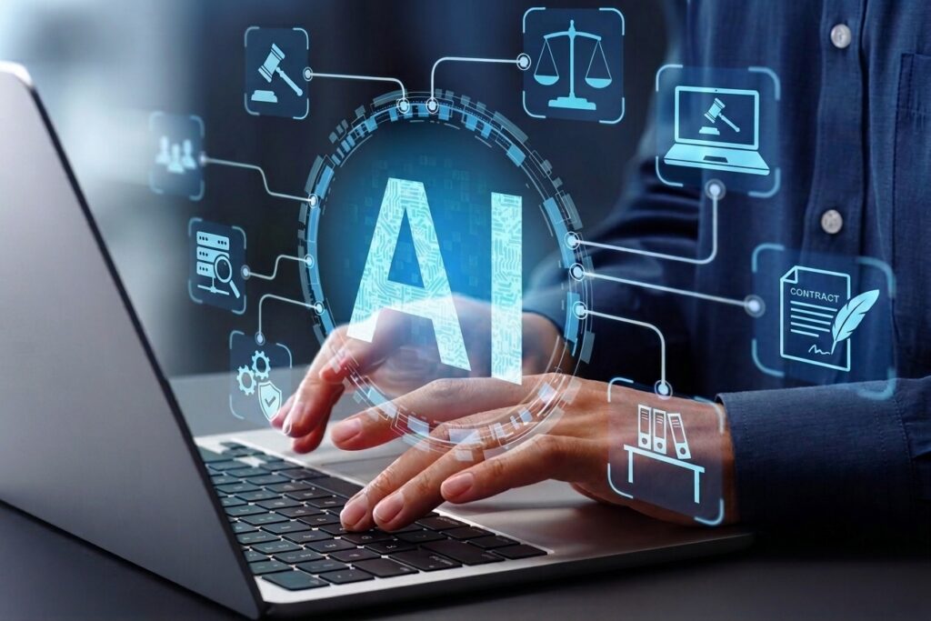 person on a laptop with ai popout